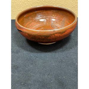 Vintage Pottery Signed Bowl Brown Drip Glaze